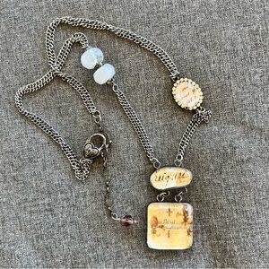 Mixed-media Pendant Necklace Featuring Text and Image Details 22 Long Chain